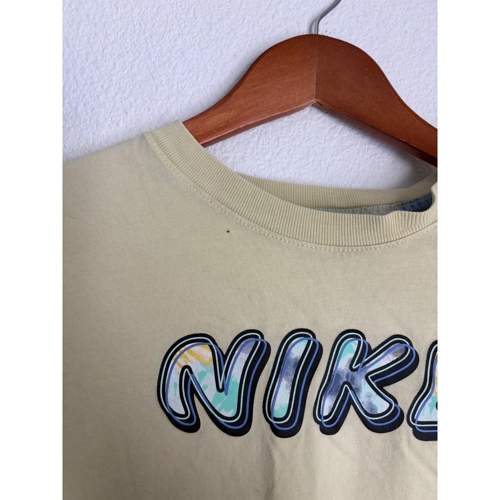 Nike Graphic T-Shirt Womens XS Pale Yellow Bubble Logo Short Sleeve Tee